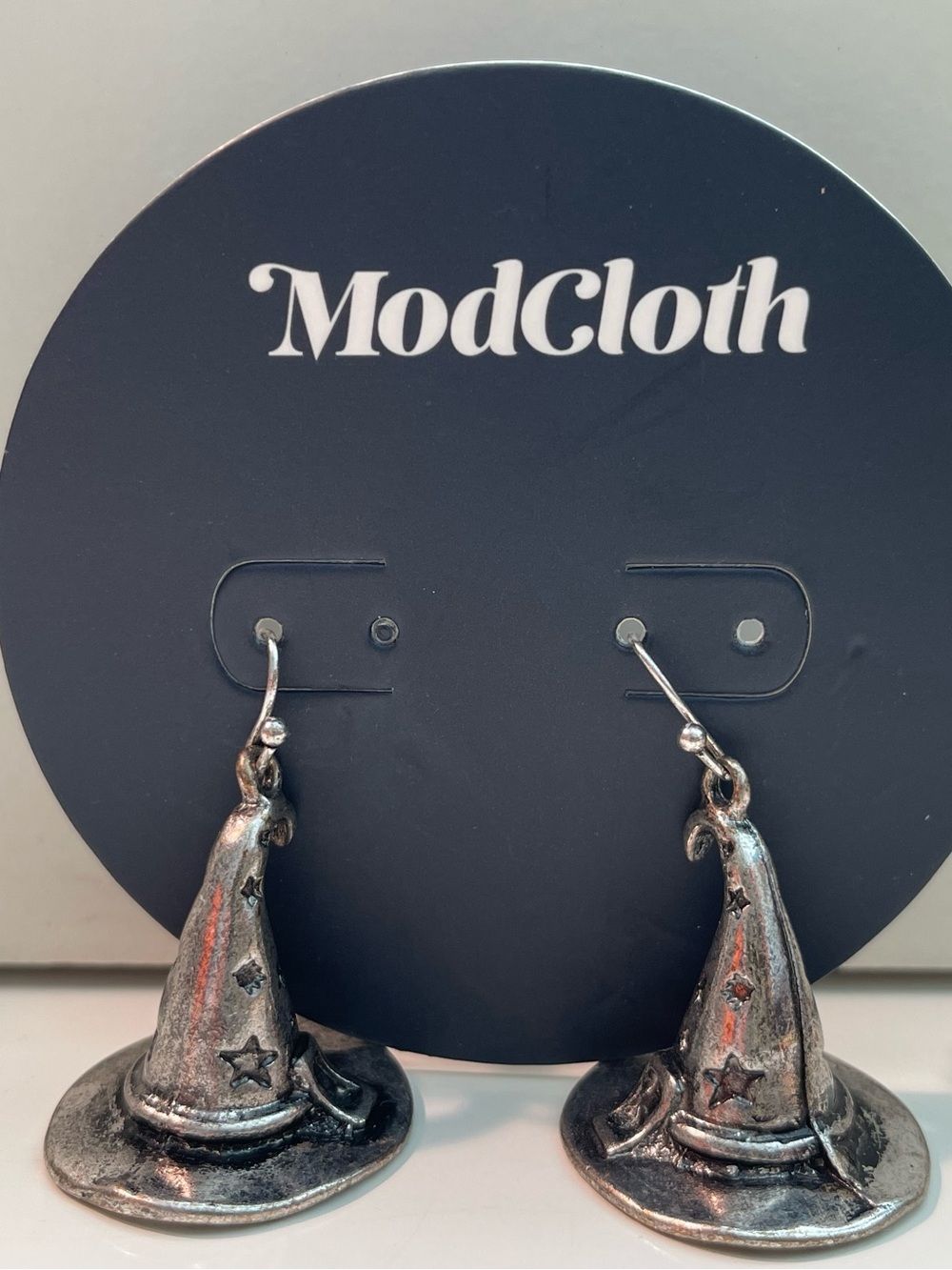 ModCloth Silver Tone Halloween Witch Hat Dangle Earrings NEW